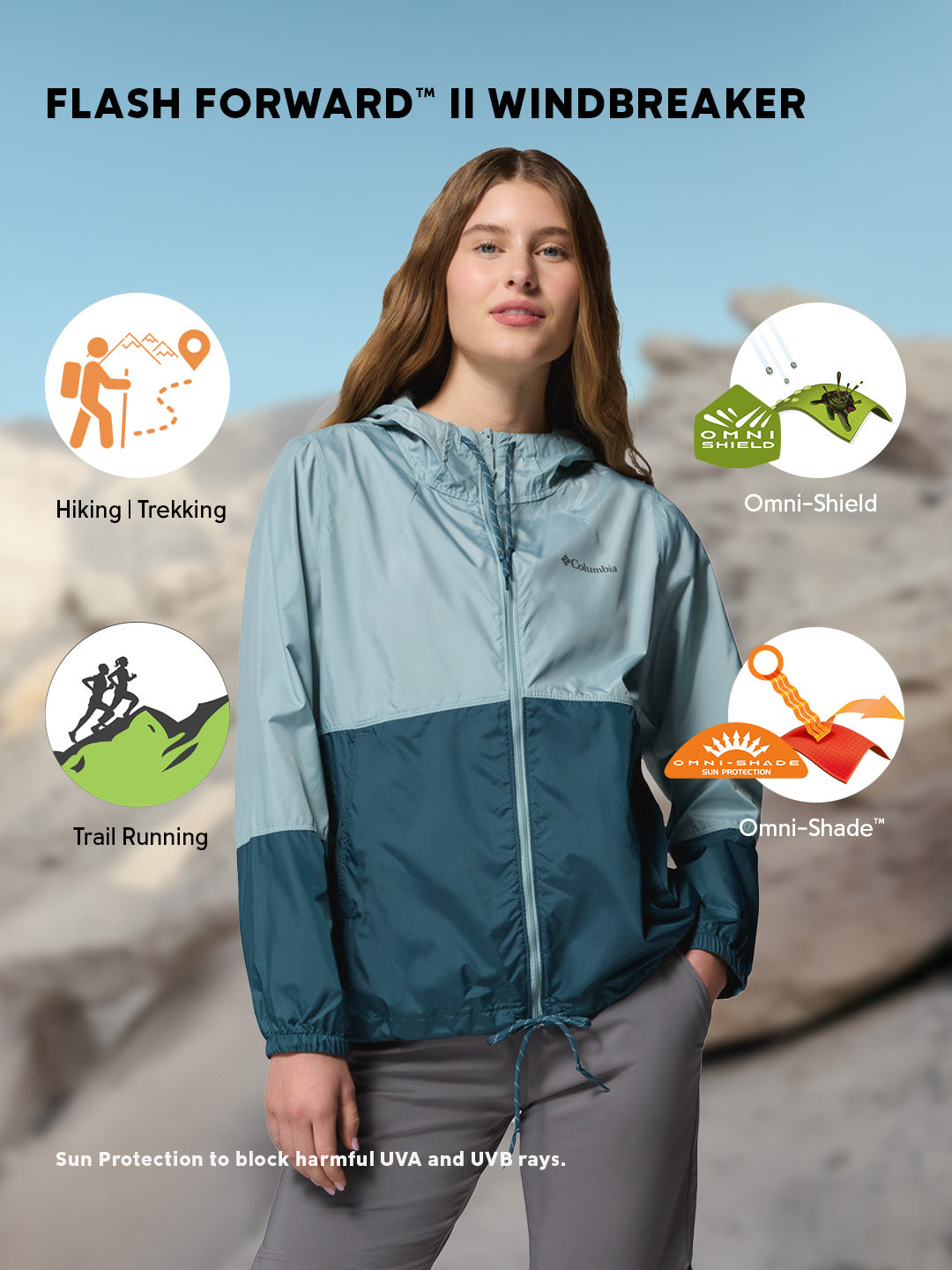 Columbia Women Blue Omni-Shade Flash Forward II Windbreaker