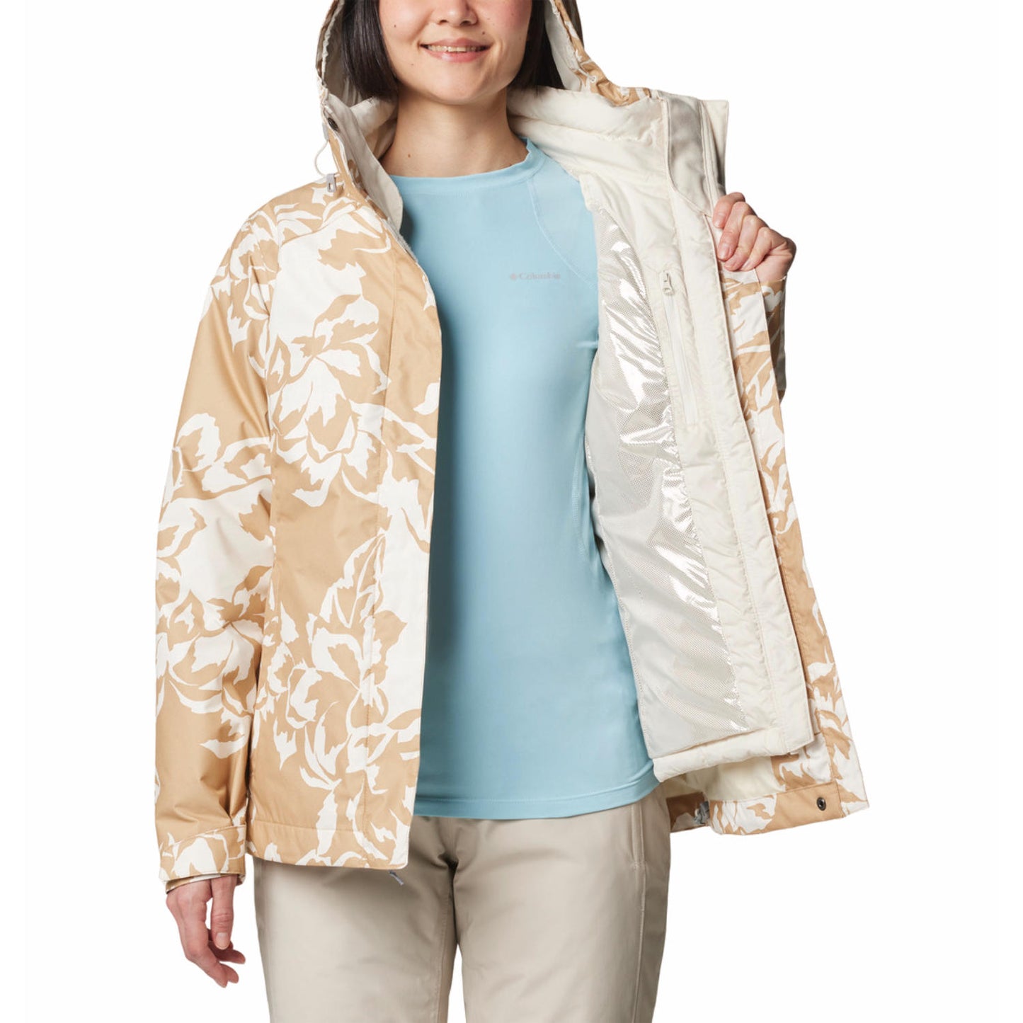 Columbia Women Brown Omni-Heat Reflective Whirlibird V Printed Hooded Interchange Jacket