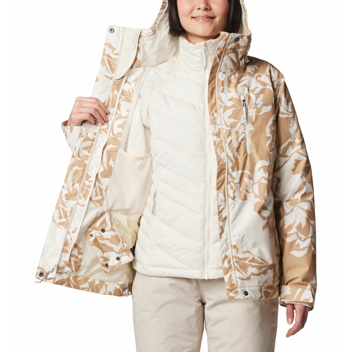 Columbia Women Brown Omni-Heat Reflective Whirlibird V Printed Hooded Interchange Jacket