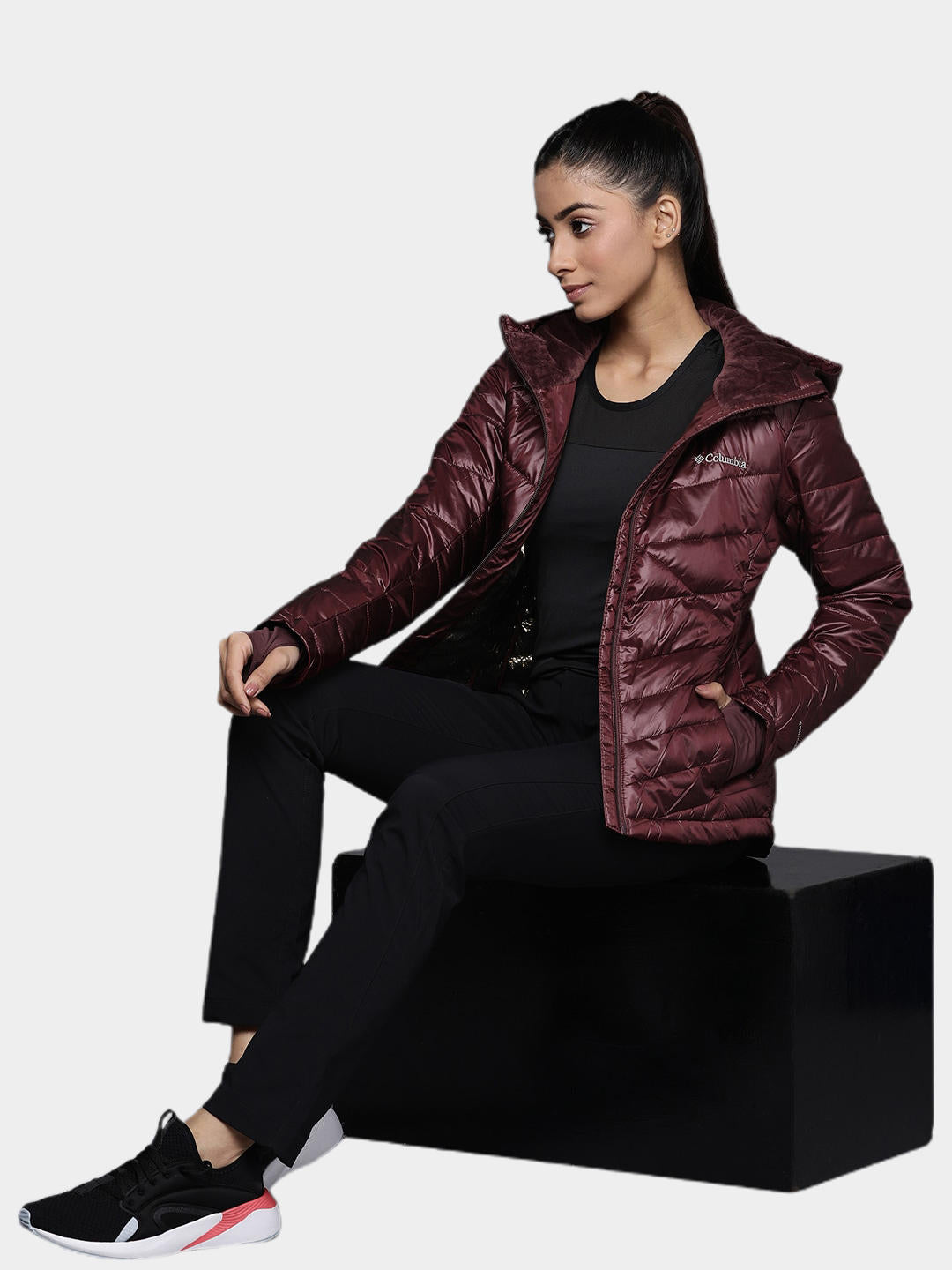 Columbia Women Maroon Joy Peak Hooded Jacket