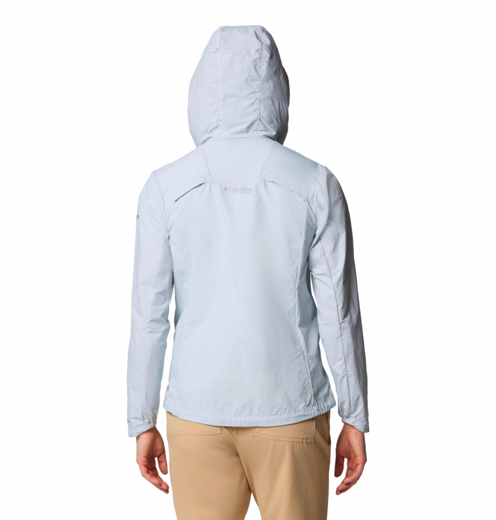 A Women Wearing Columbia Women Grey Loop Trail III Windbreaker (Sun Protection)