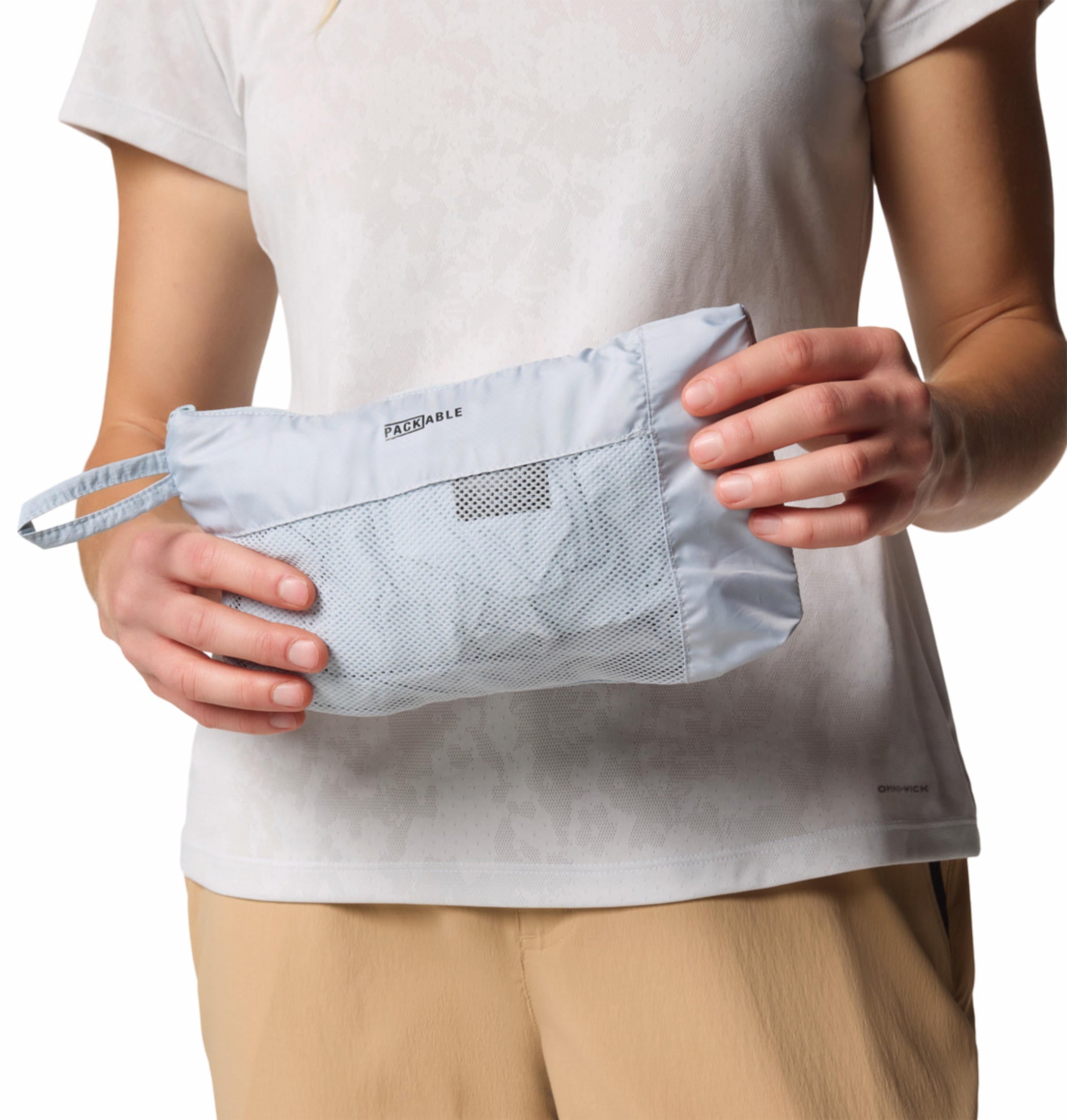 A Women Wearing Columbia Women Grey Loop Trail III Windbreaker (Sun Protection)