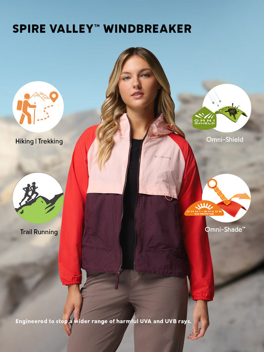 Columbia Women's Pink Omni-Shade Spire Valley Lightweight Windbreaker Jacket