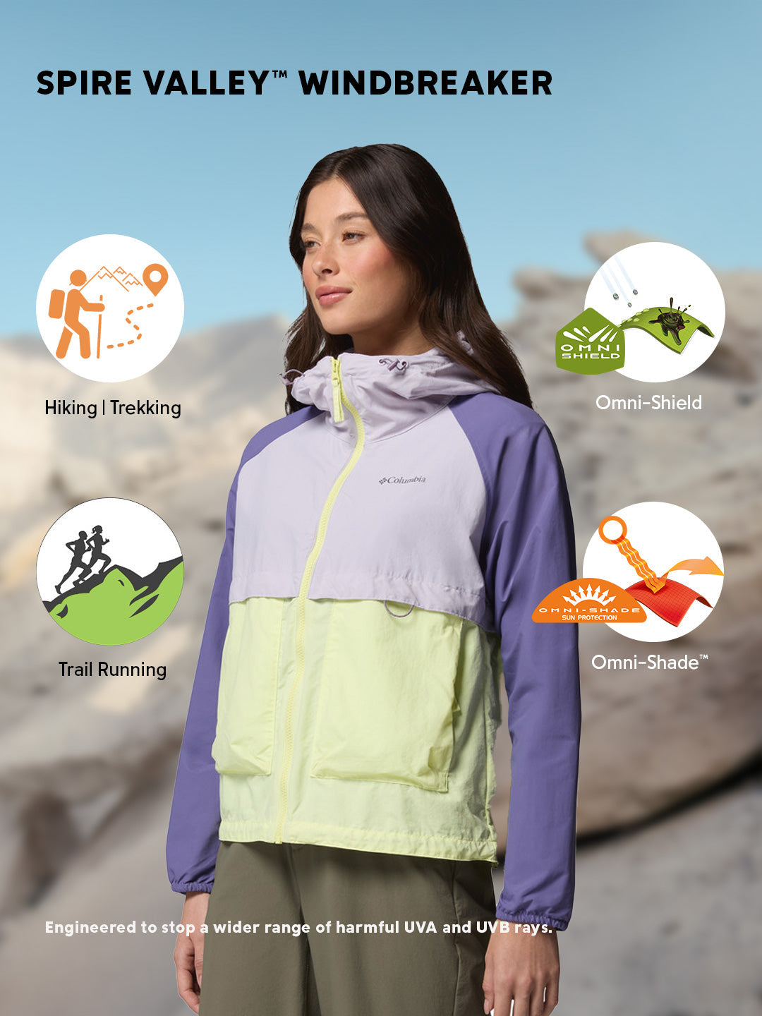 Columbia Women's Multi-Color Omni-Shade Spire Valley Lightweight Windbreaker Jacket