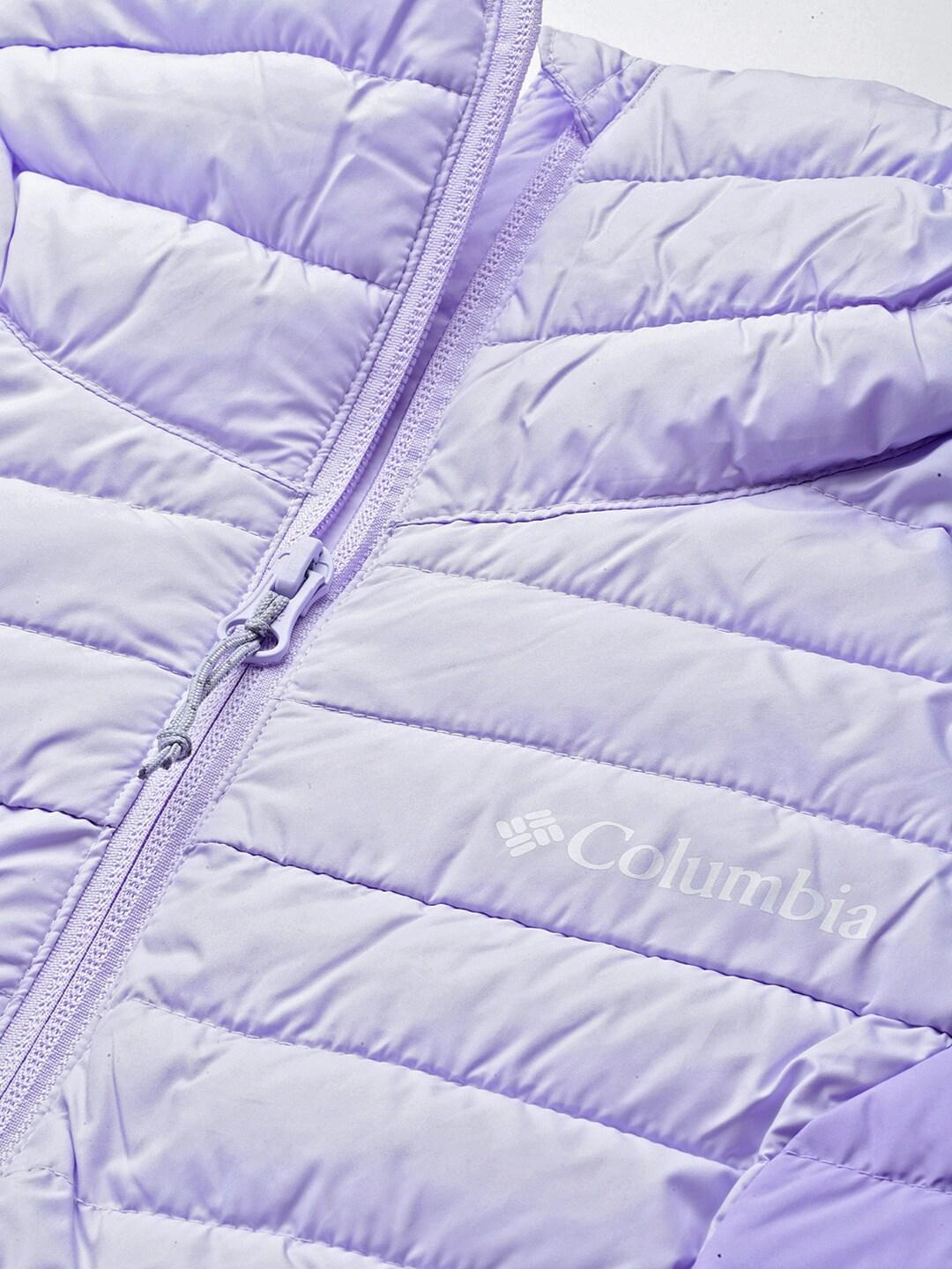 A Women Wearing Columbia Women Purple Silver Falls Full Zip Jacket