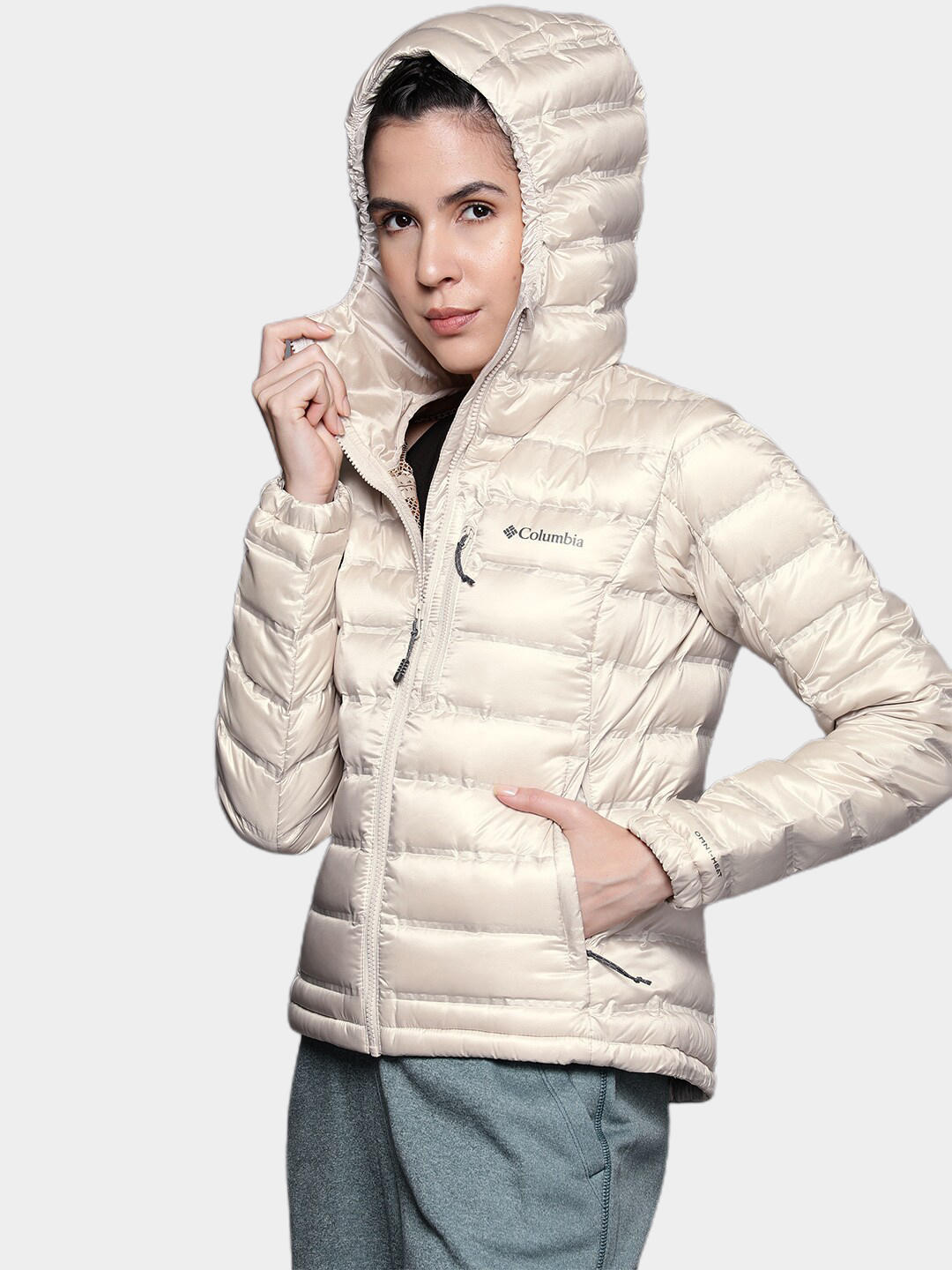 Columbia Women Brown Pebble Peak Down Hooded Jacket