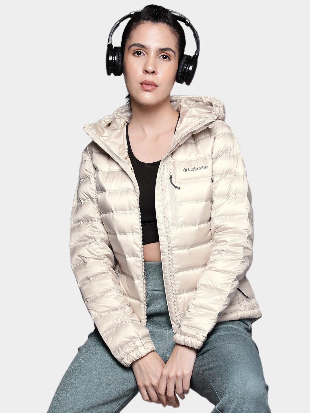 Columbia Women Brown Pebble Peak Down Hooded Jacket