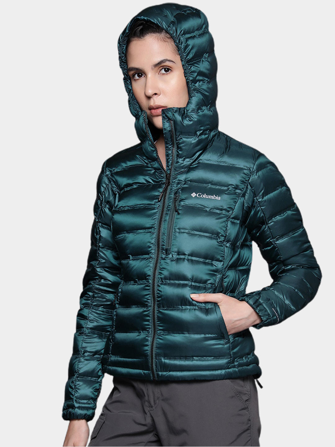 Columbia Women Blue Pebble Peak Down Hooded Jacket