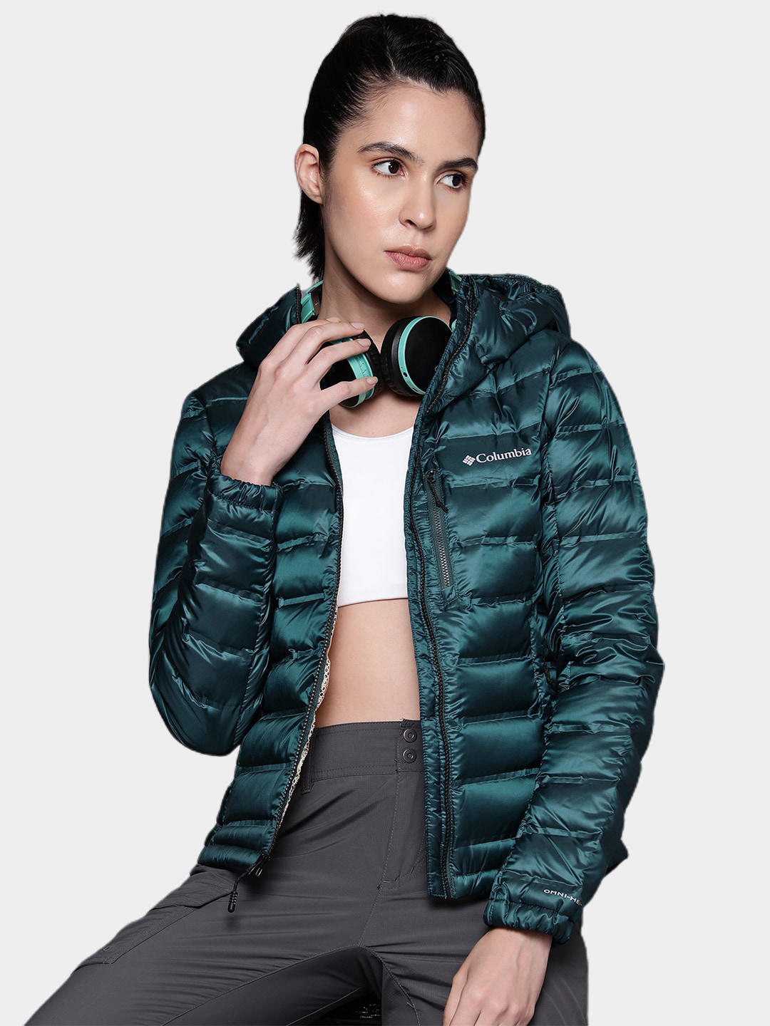 Columbia Women Blue Pebble Peak Down Hooded Jacket