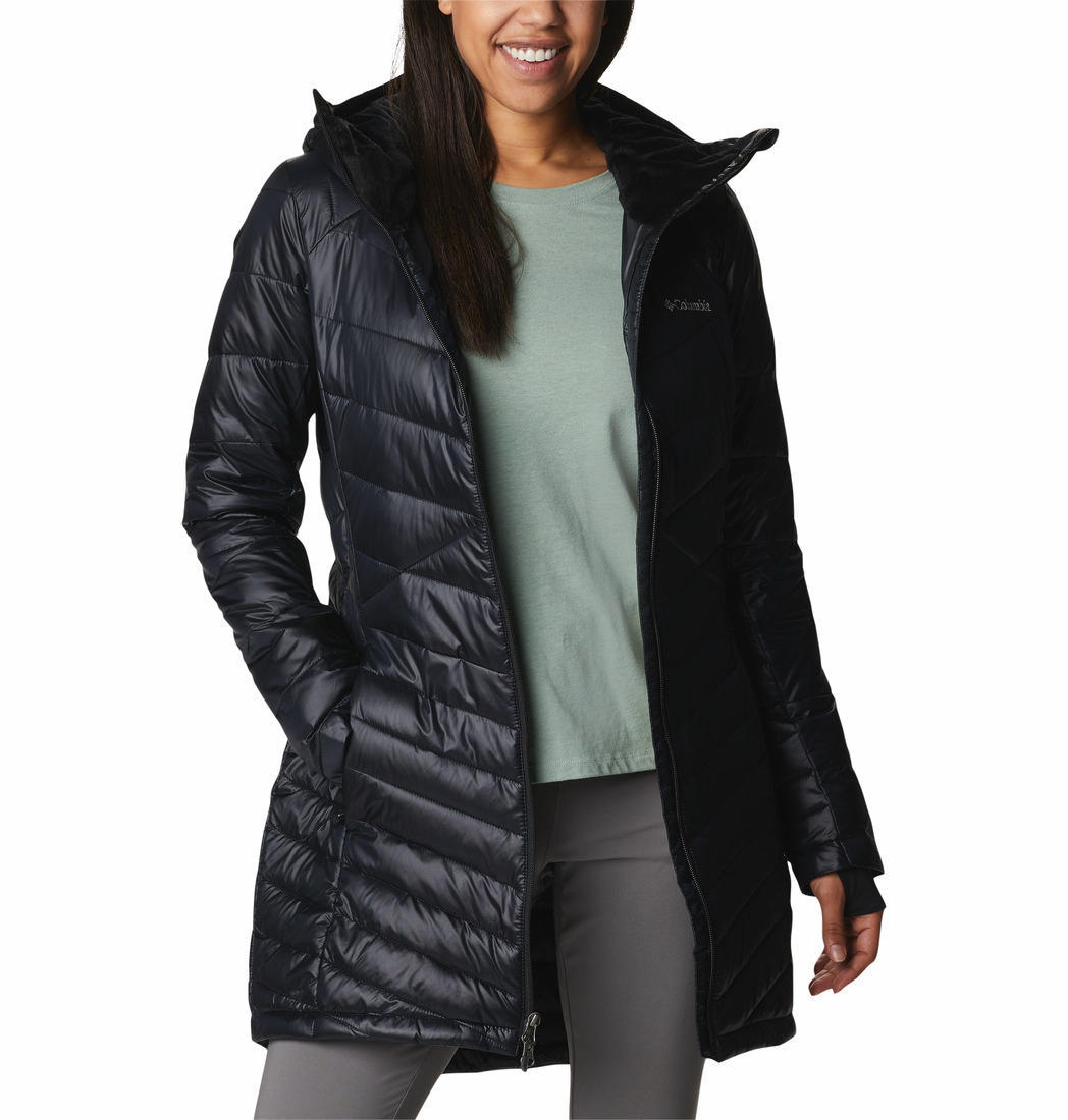 A Women Wearing Columbia Women Black Joy Peak Mid Jacket