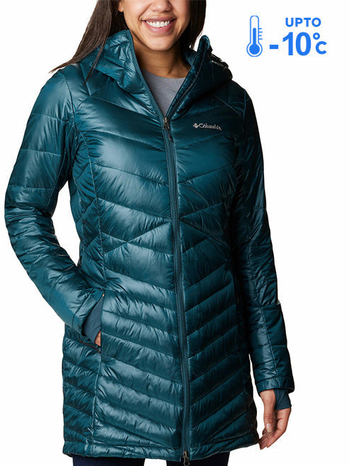 Columbia Women Blue Omni-Heat Inifnity Joy Peak Mid Hooded Down Jacket