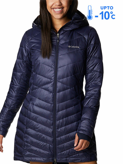 Columbia Women Navy Blue Omni-Heat Inifnity Joy Peak Mid Hooded Down Jacket