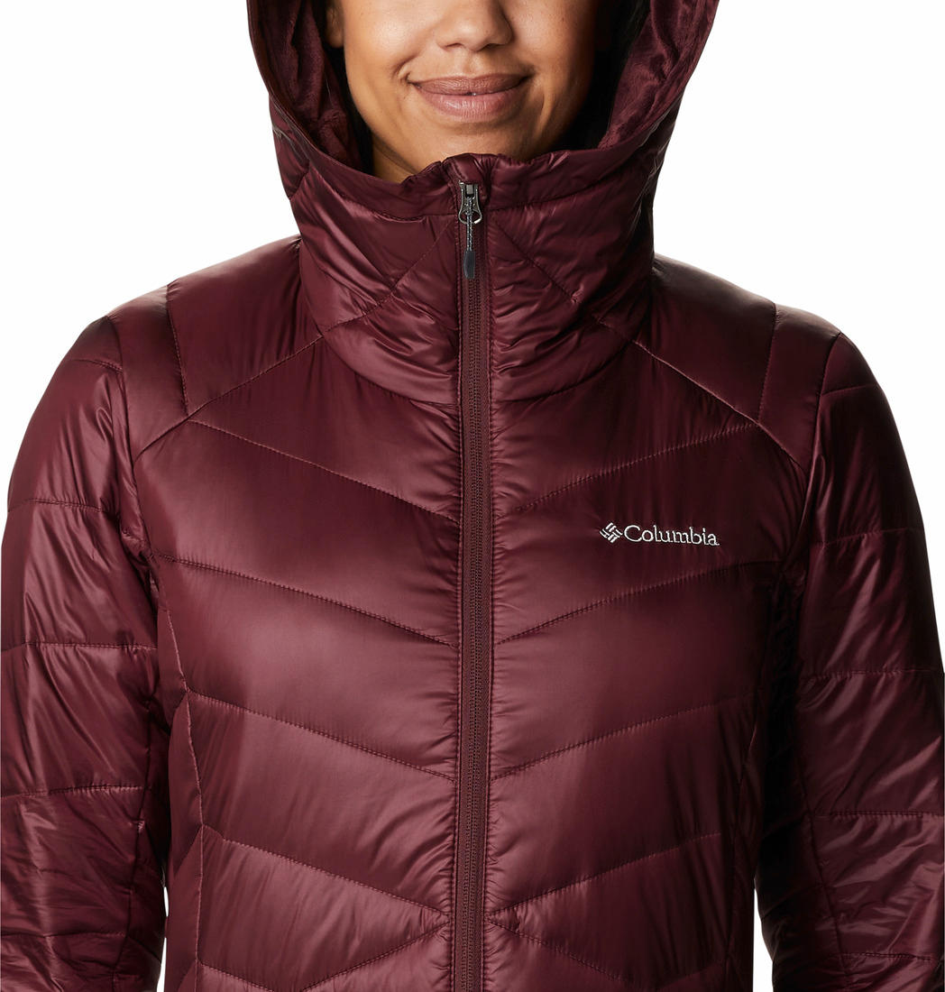 A Women Wearing Columbia Women Maroon Joy Peak Mid Jacket