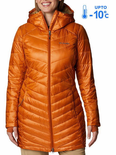 Columbia Women Orange Omni-Heat Inifnity Joy Peak Mid Hooded Down Jacket