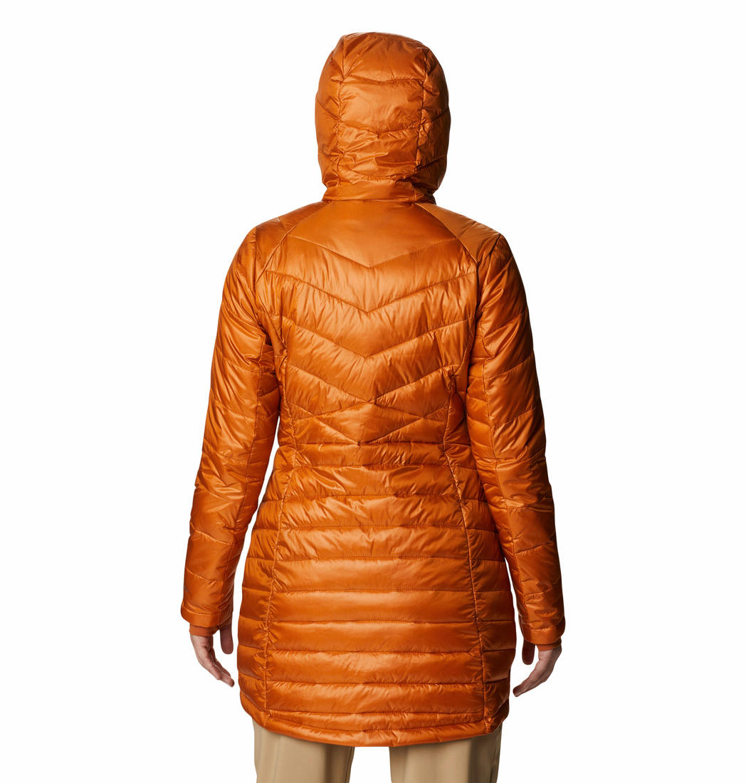 A Women Wearing Columbia Women Orange Joy Peak Mid Jacket