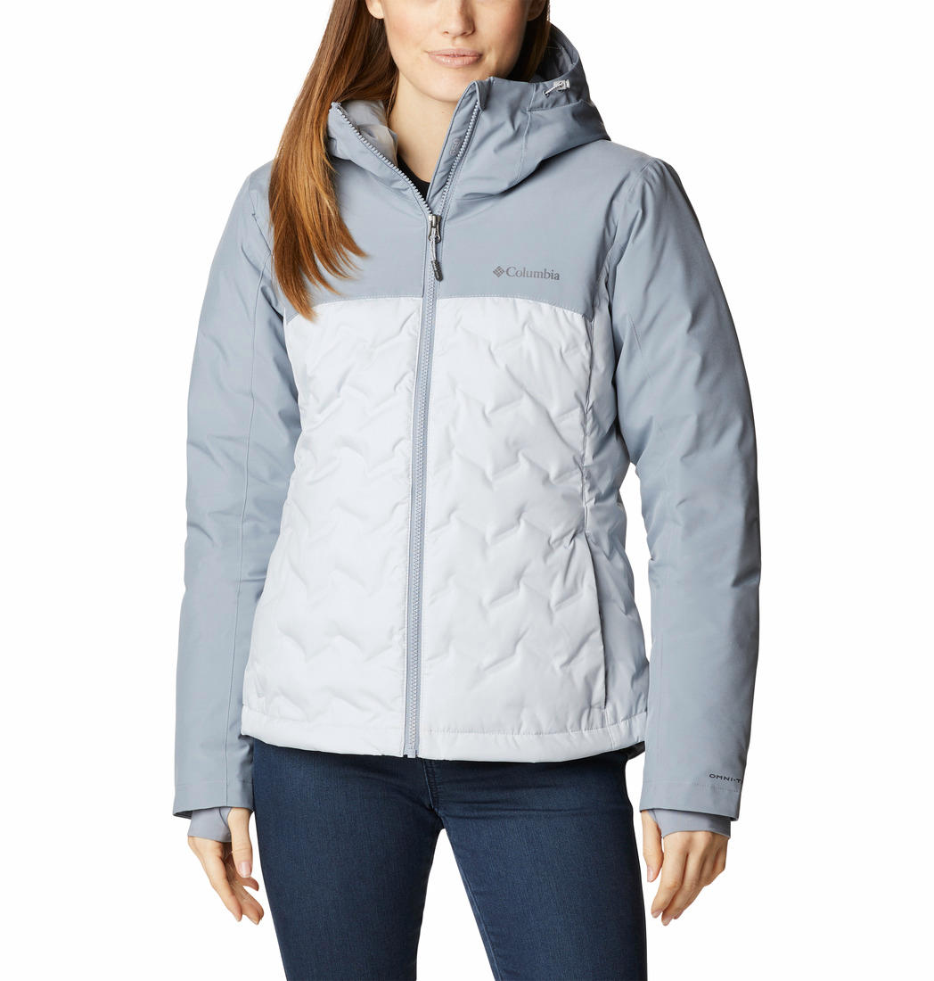A Women Wearing Columbia Women Grey Grand Trek II Down Jacket