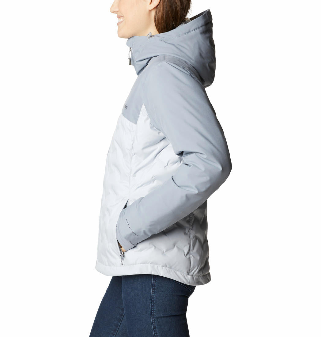 A Women Wearing Columbia Women Grey Grand Trek II Down Jacket