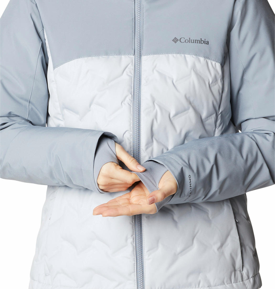A Women Wearing Columbia Women Grey Grand Trek II Down Jacket