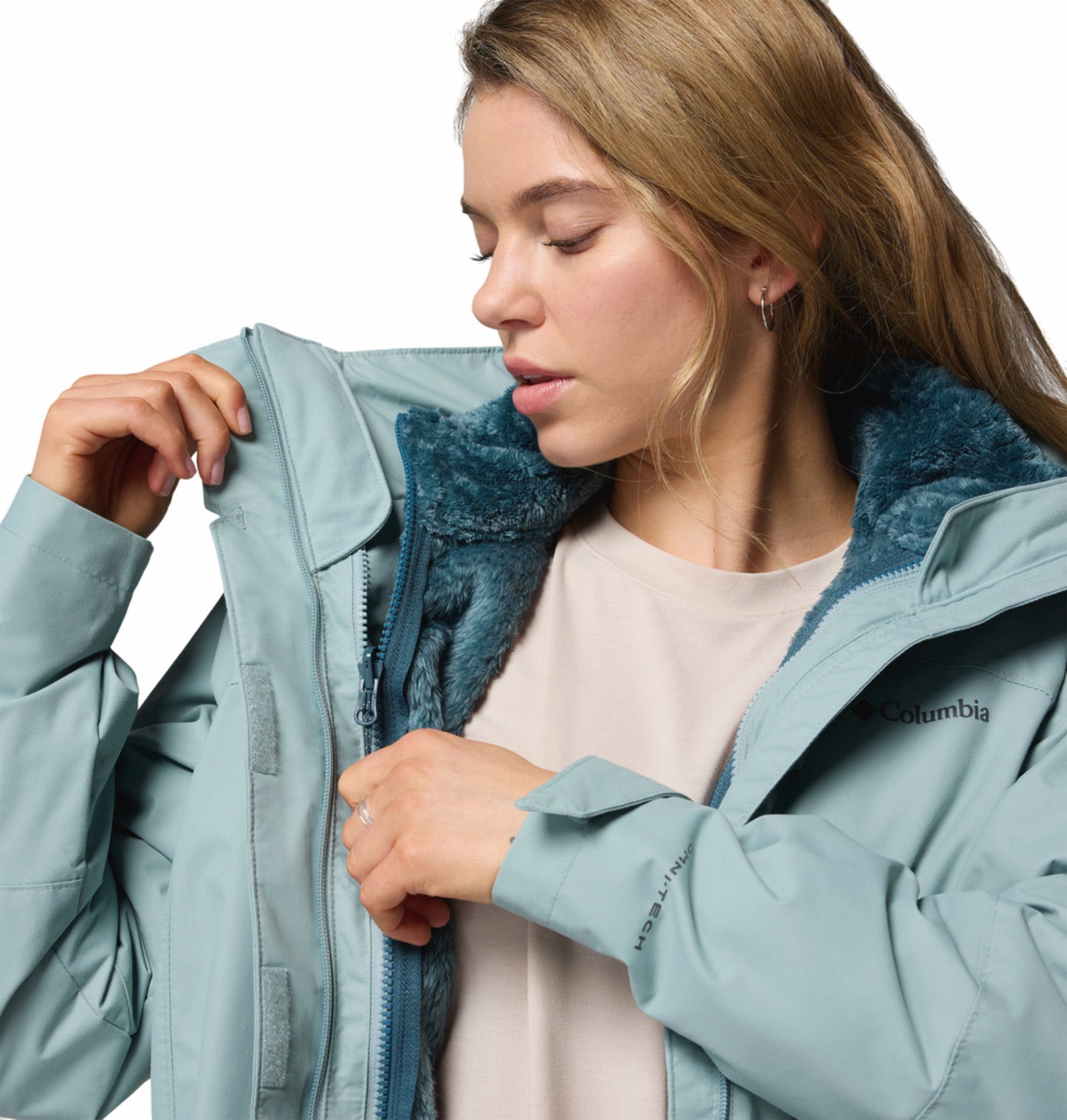 Columbia Women Blue OmniHeat Reflective Bugaboo III Fleece Interchangeable Jacket