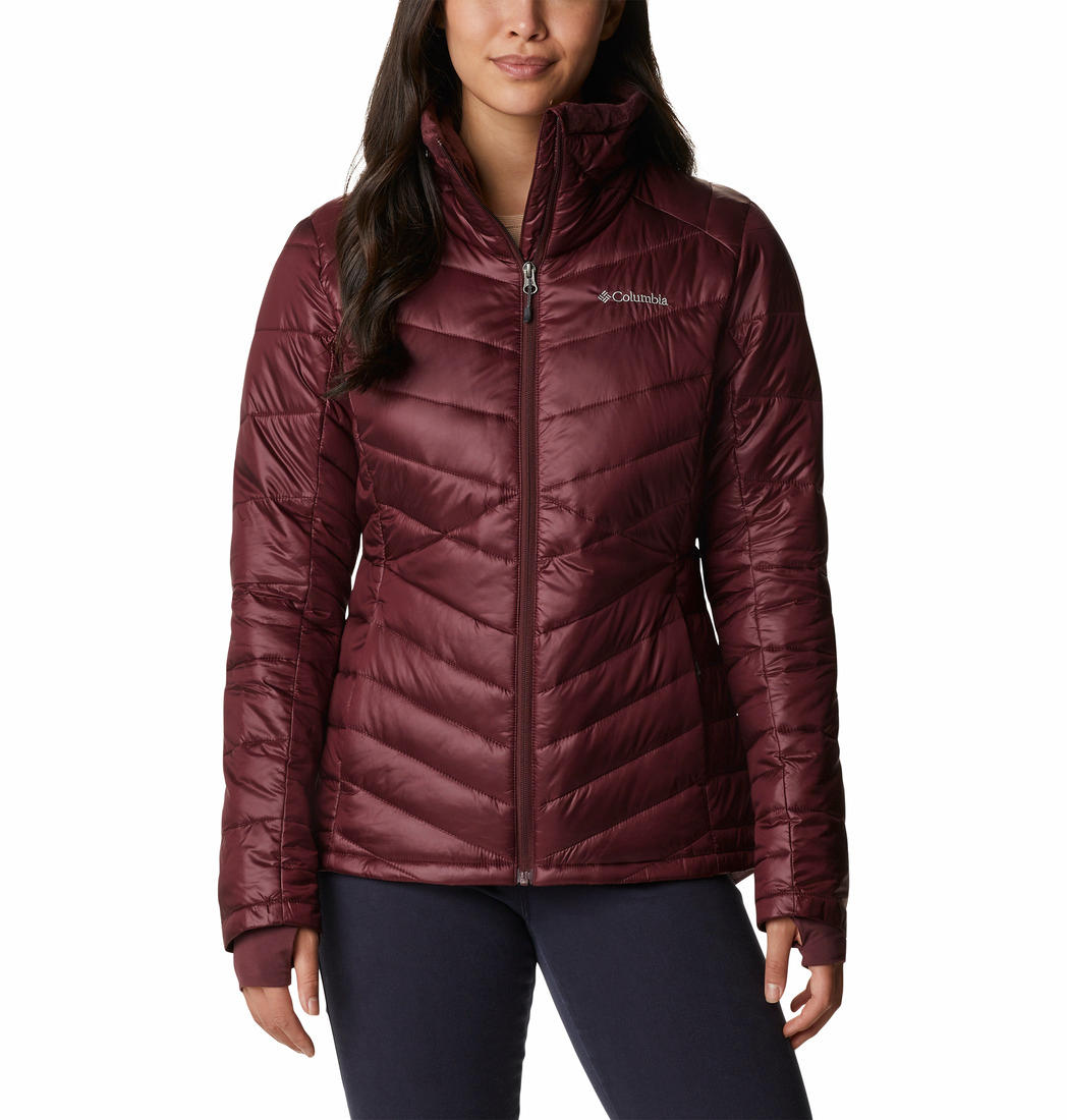 A Women Wearing Columbia Women Maroon Joy Peak Jacket
