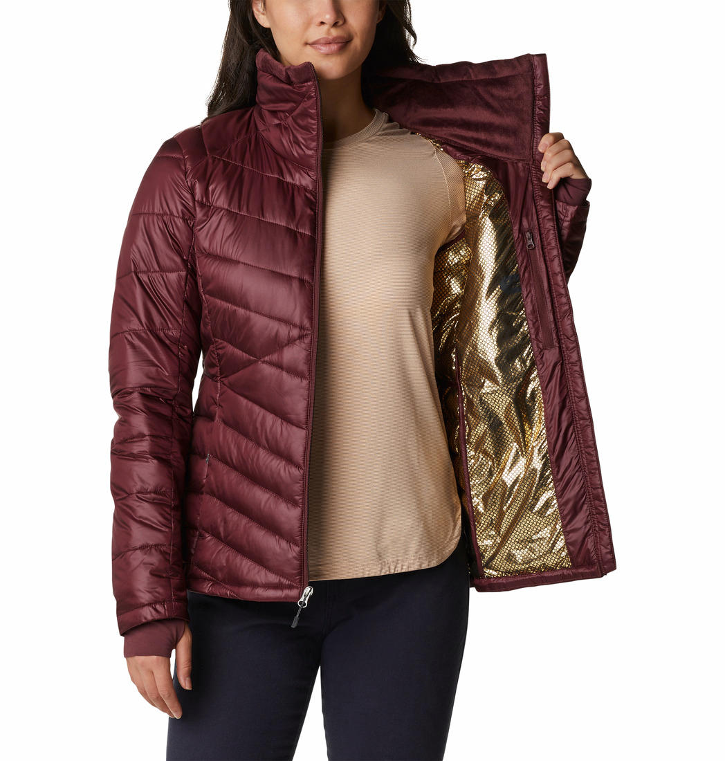 A Women Wearing Columbia Women Maroon Joy Peak Jacket