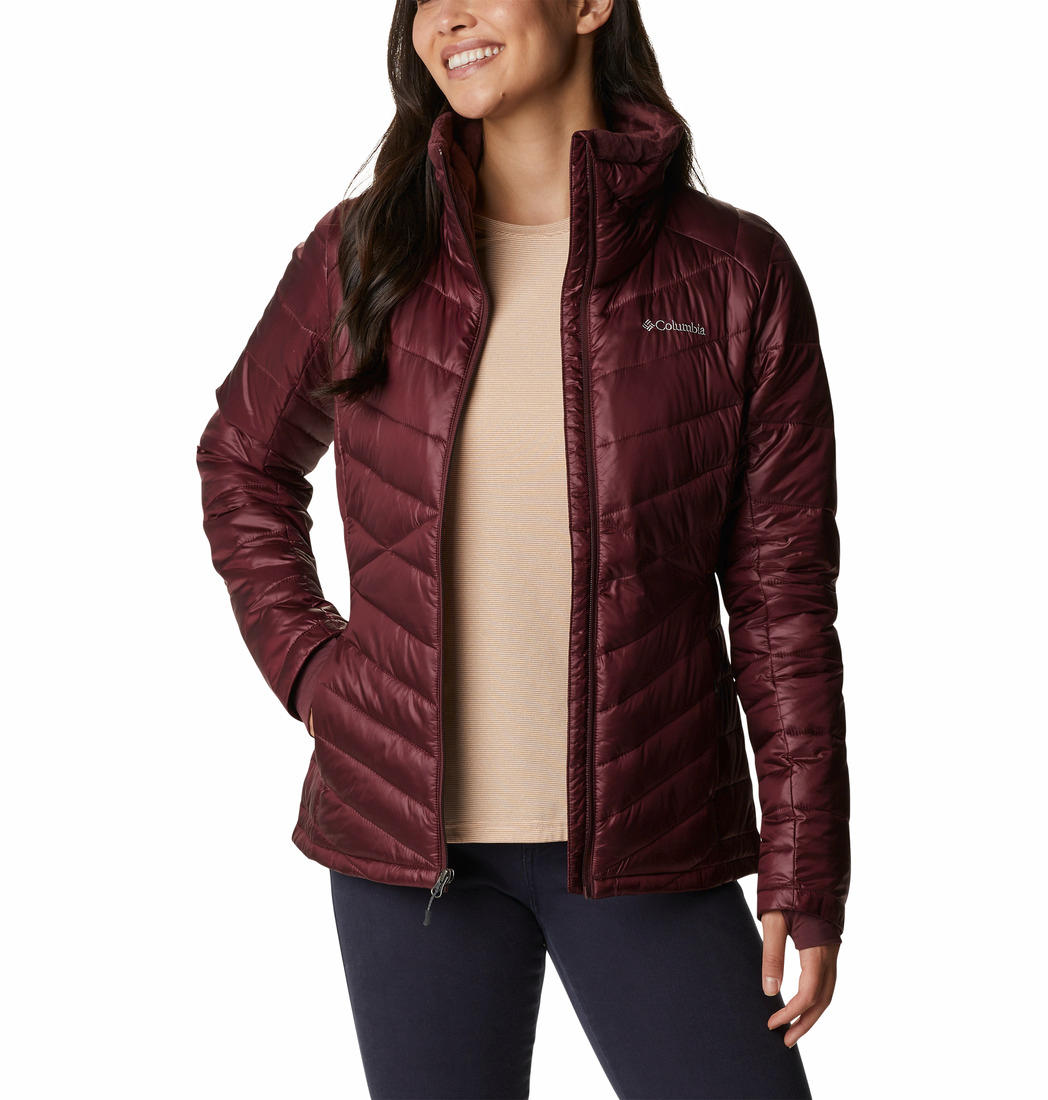 A Women Wearing Columbia Women Maroon Joy Peak Jacket