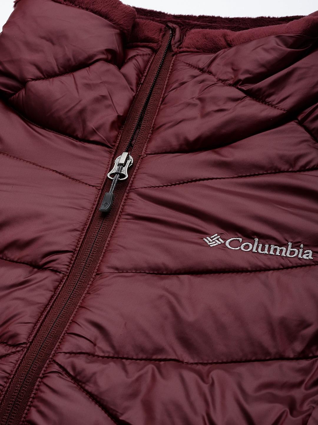 A Women Wearing Columbia Women Maroon Joy Peak Jacket