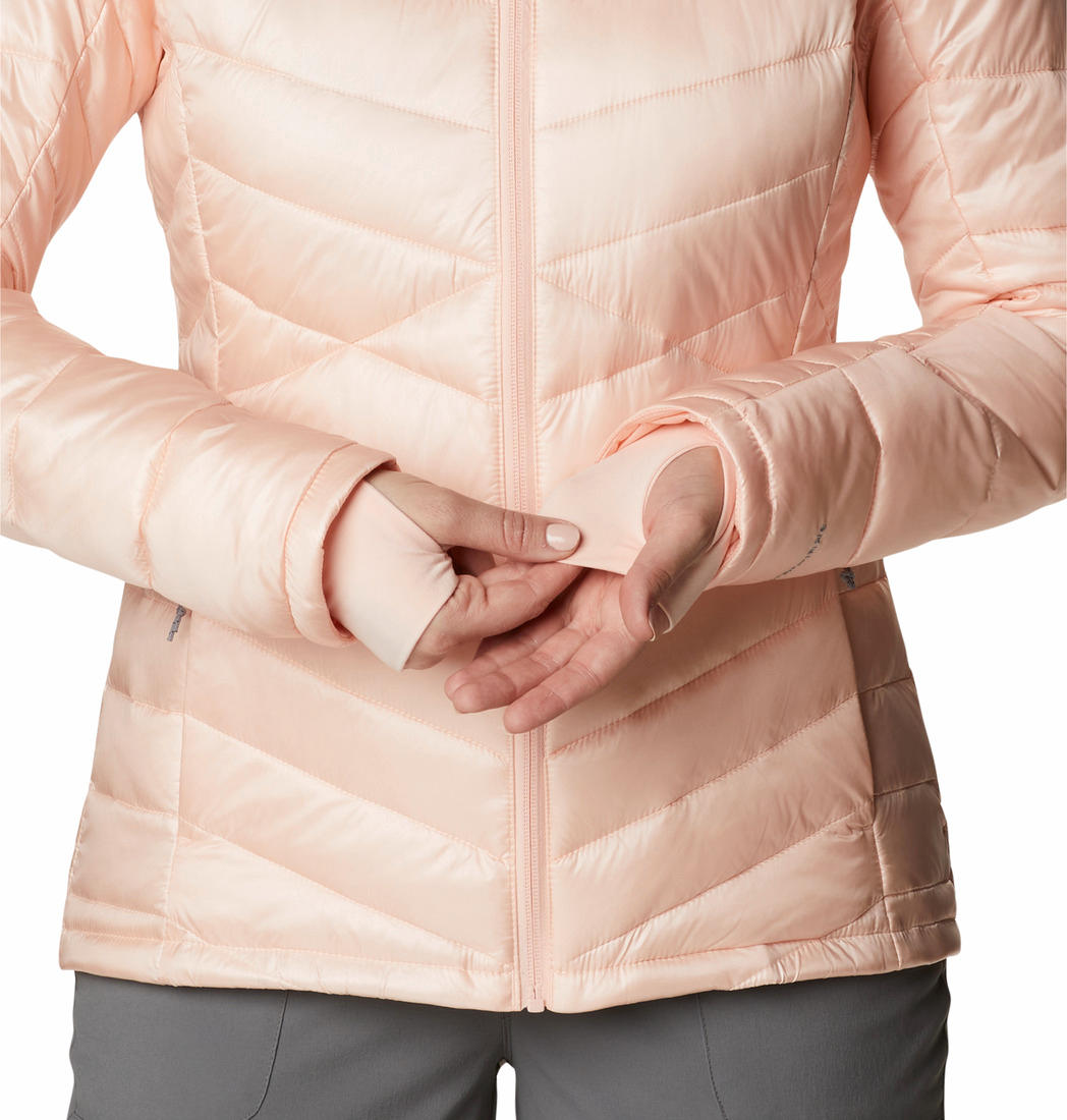 A Women Wearing Columbia Women Peach Joy Peak Jacket