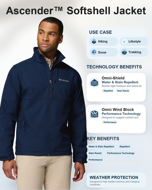 men blue omni shield ascender soft shell jacket plus size