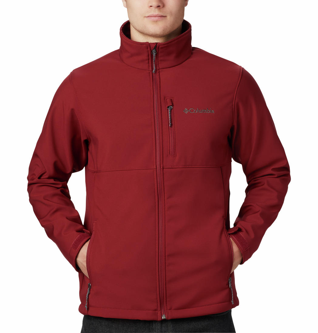 A Men Wearing Columbia Men Red Ascender Softshell Jacket