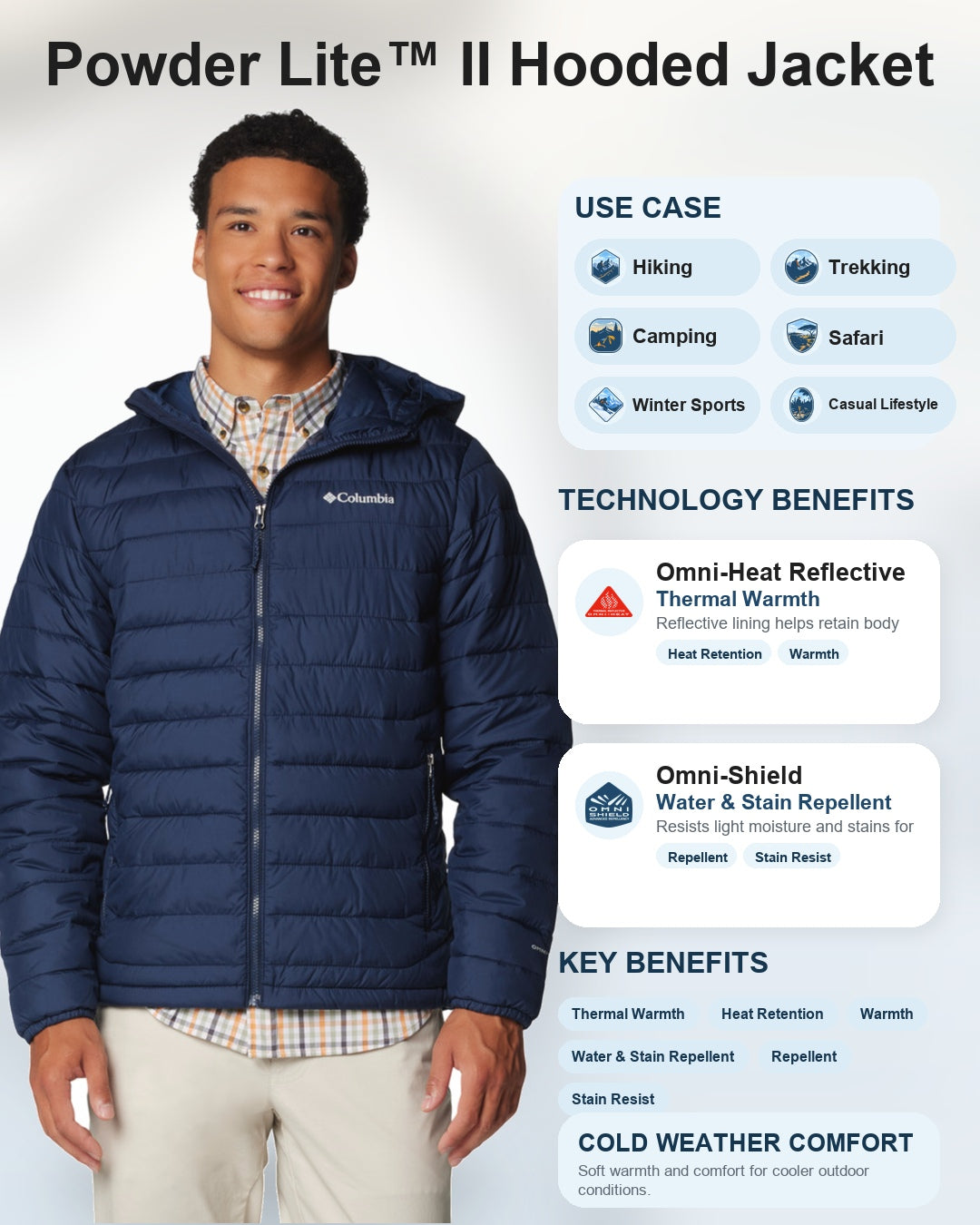 men blue omni heat reflective powder lite ii down jacket plus size