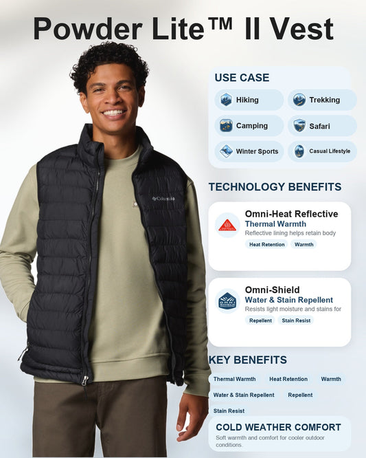 men black omni heat reflective powder lite ii vest plus size