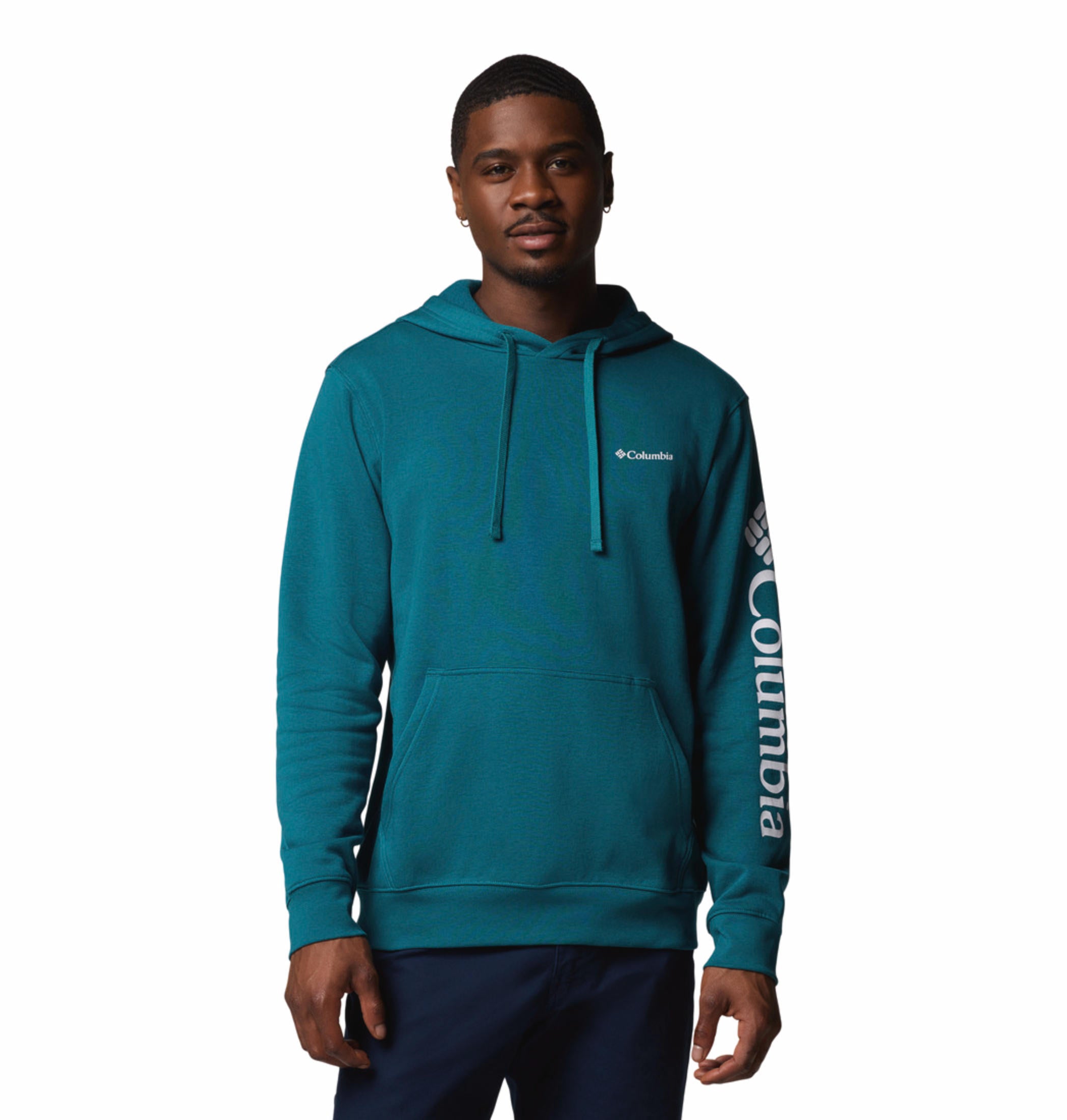 A Men Wearing Columbia Men Blue Beaumount Hoodie