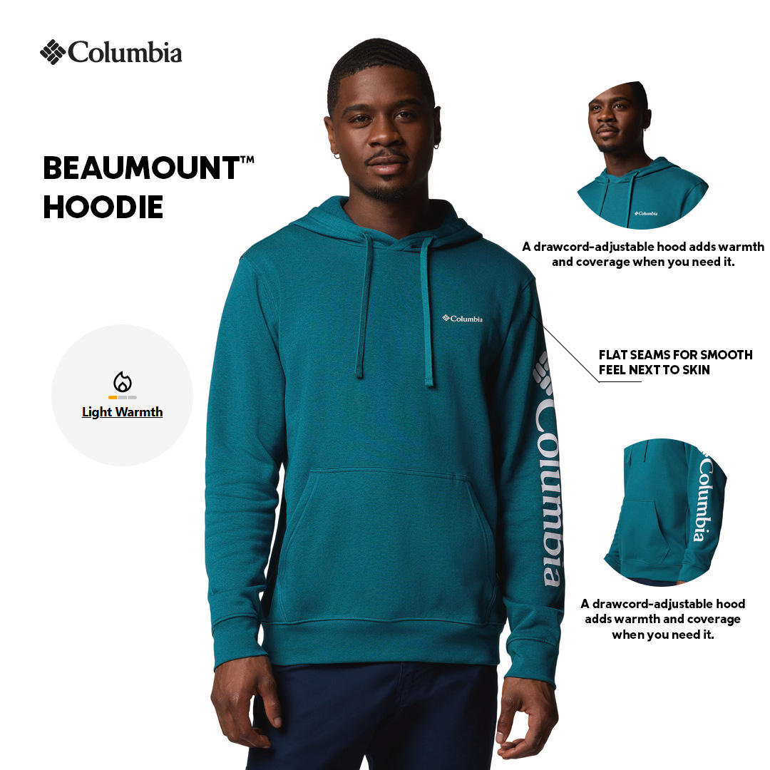 A Men Wearing Columbia Men Blue Beaumount Hoodie