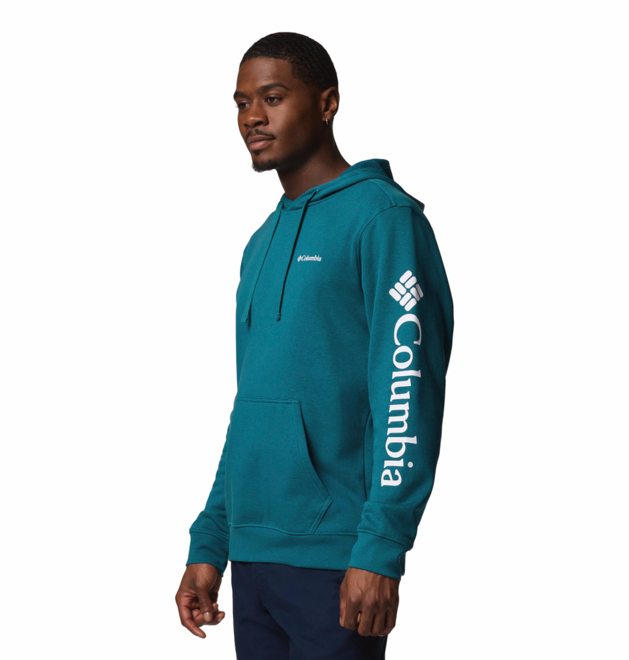 A Men Wearing Columbia Men Blue Beaumount Hoodie