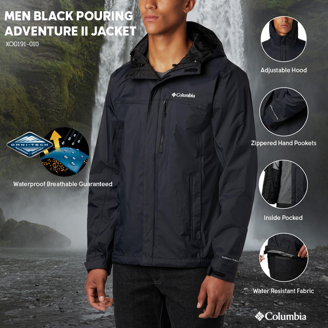 Columbia Men Black Pouring Adventure II Jacket Waterproof