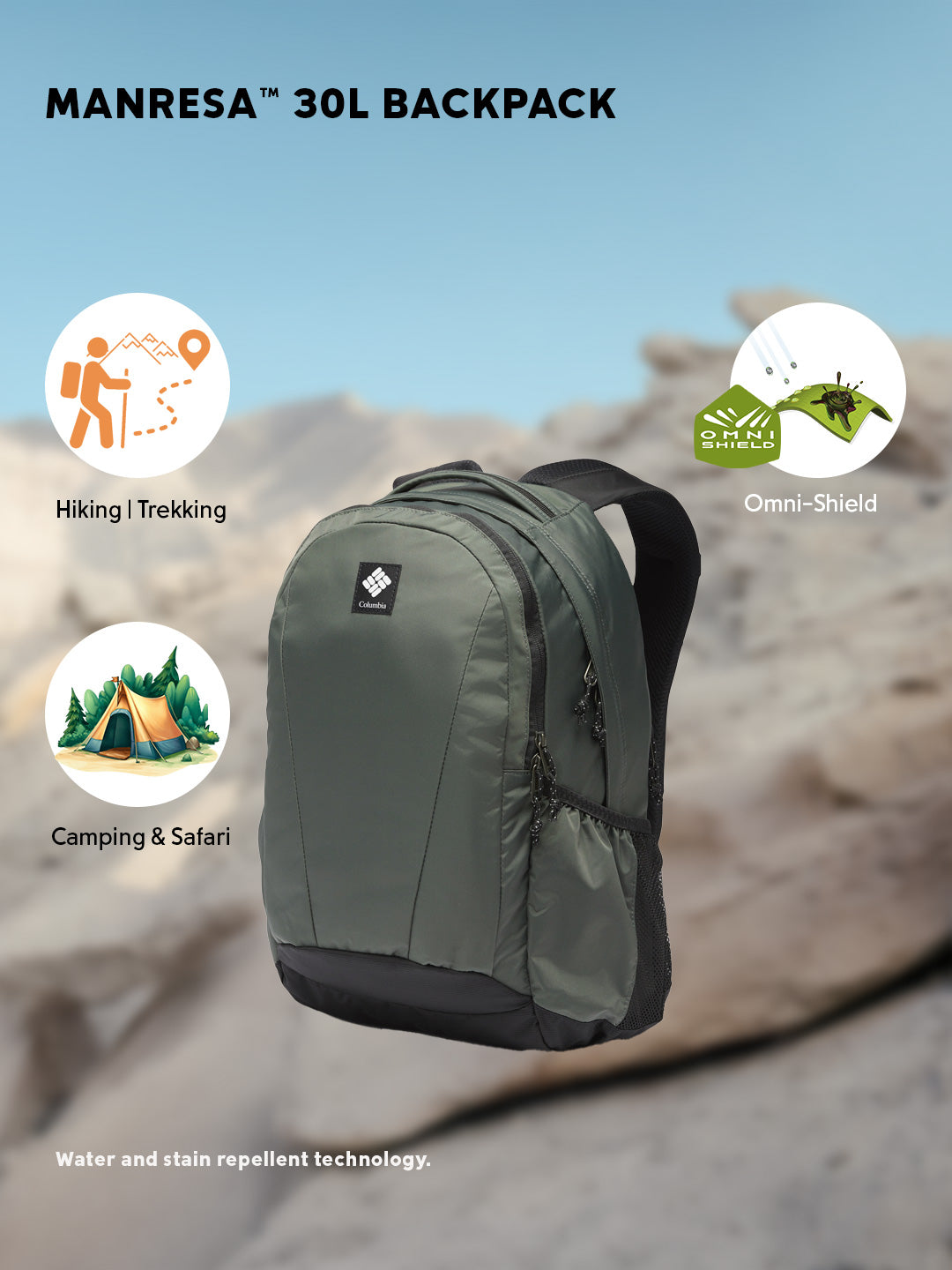 Columbia Unisex Olive Green Omni-Shield Manresa 30L Backpack