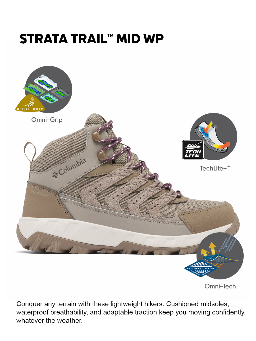 Columbia Women Brown OmniGrip Strata Trail Waterproof Hiking and Trekking Shoes