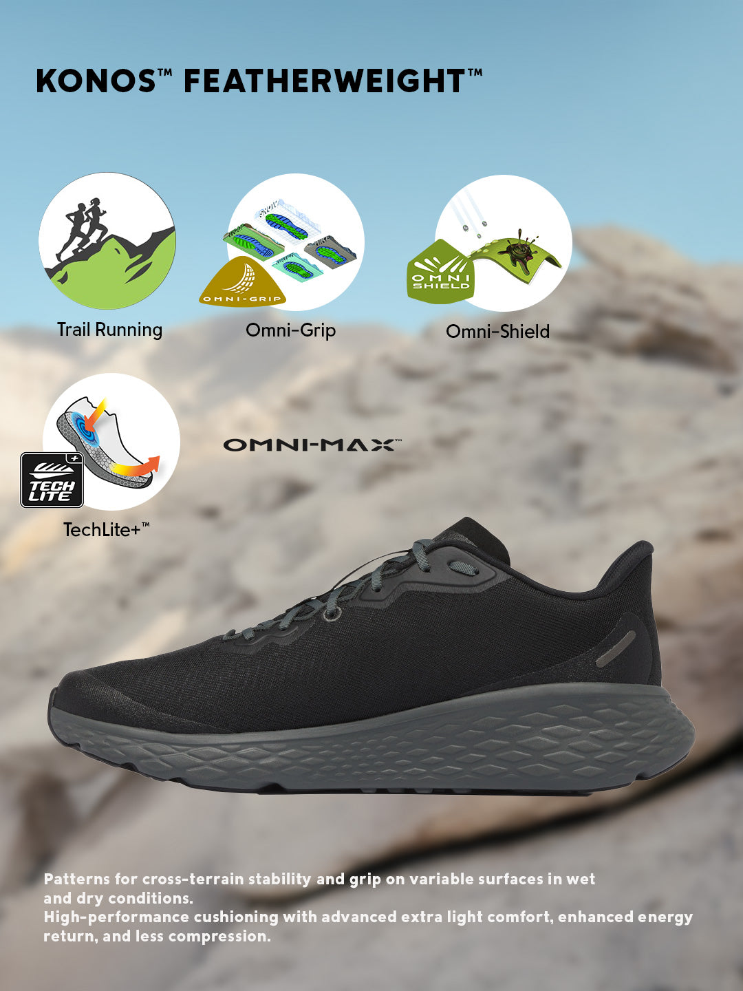 Columbia Men Black Omni-Grip Konos Featherweight Trail Running Shoes